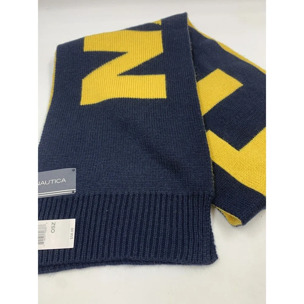 Nautica Mens Scarf Knit‎ Spell Out Texture Warm Cozy Business Casual Preppy NEW